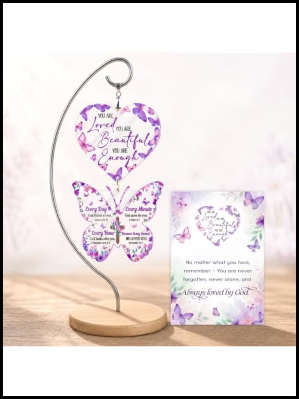 Christian Butterfly Ornament Acrylic Wood Inspirational Gift for Women